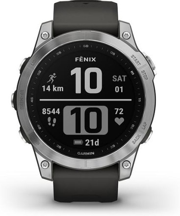 Умные часы Garmin Fenix 7, серебристый с графитовым силиконовым ремешком