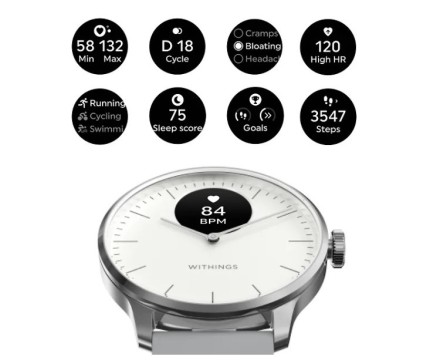 Умные часы Withings Scanwatch Light 37 мм, белый/серый